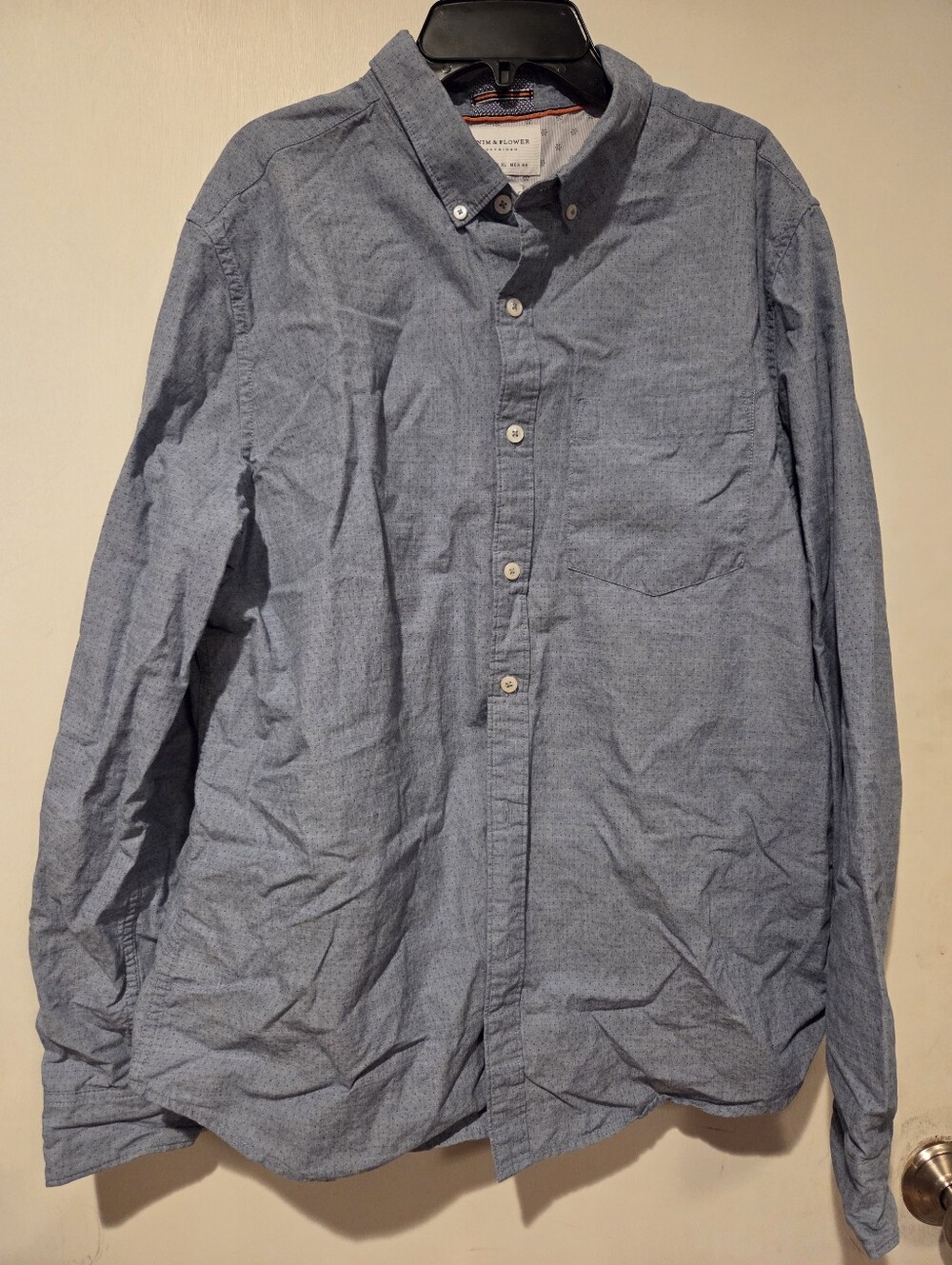 Denim & Flowers Button-Down Long Sleeve Shirt - Light Blue Size XL